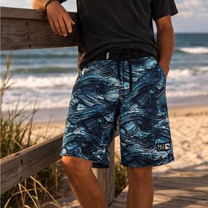 Salt Life Blue Wave Print Board Shorts | Surf Beach Coastal Men’s